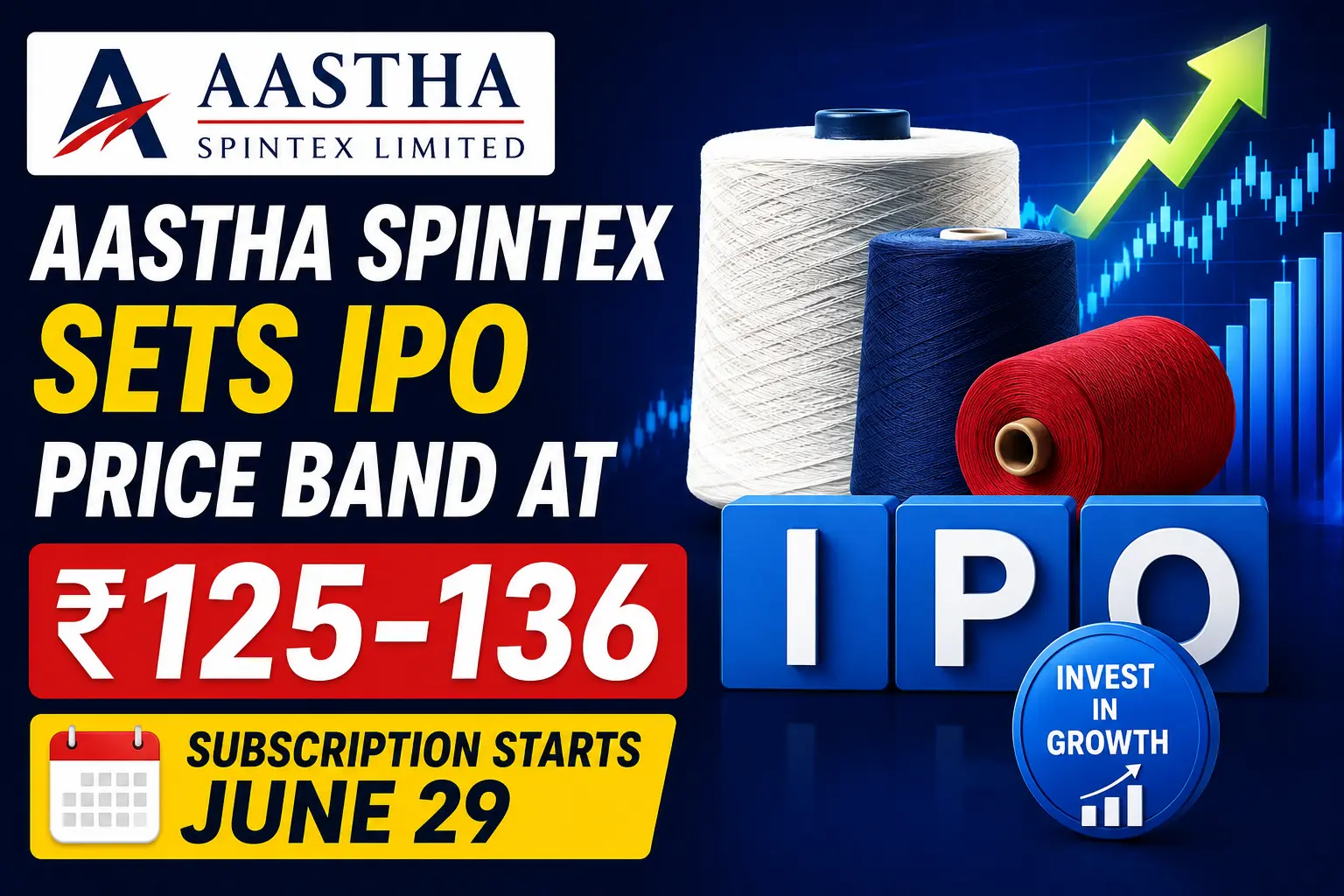 Aastha Spintex Sets IPO Price Band at ₹125-136; Subscription Starts June 29