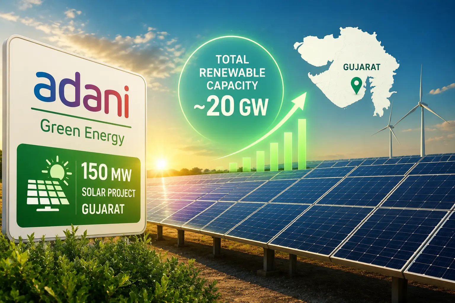 Adani Green Energy commissions a new 150 MW solar power project in Gujarat, taking total renewable capacity close to 20 GW.