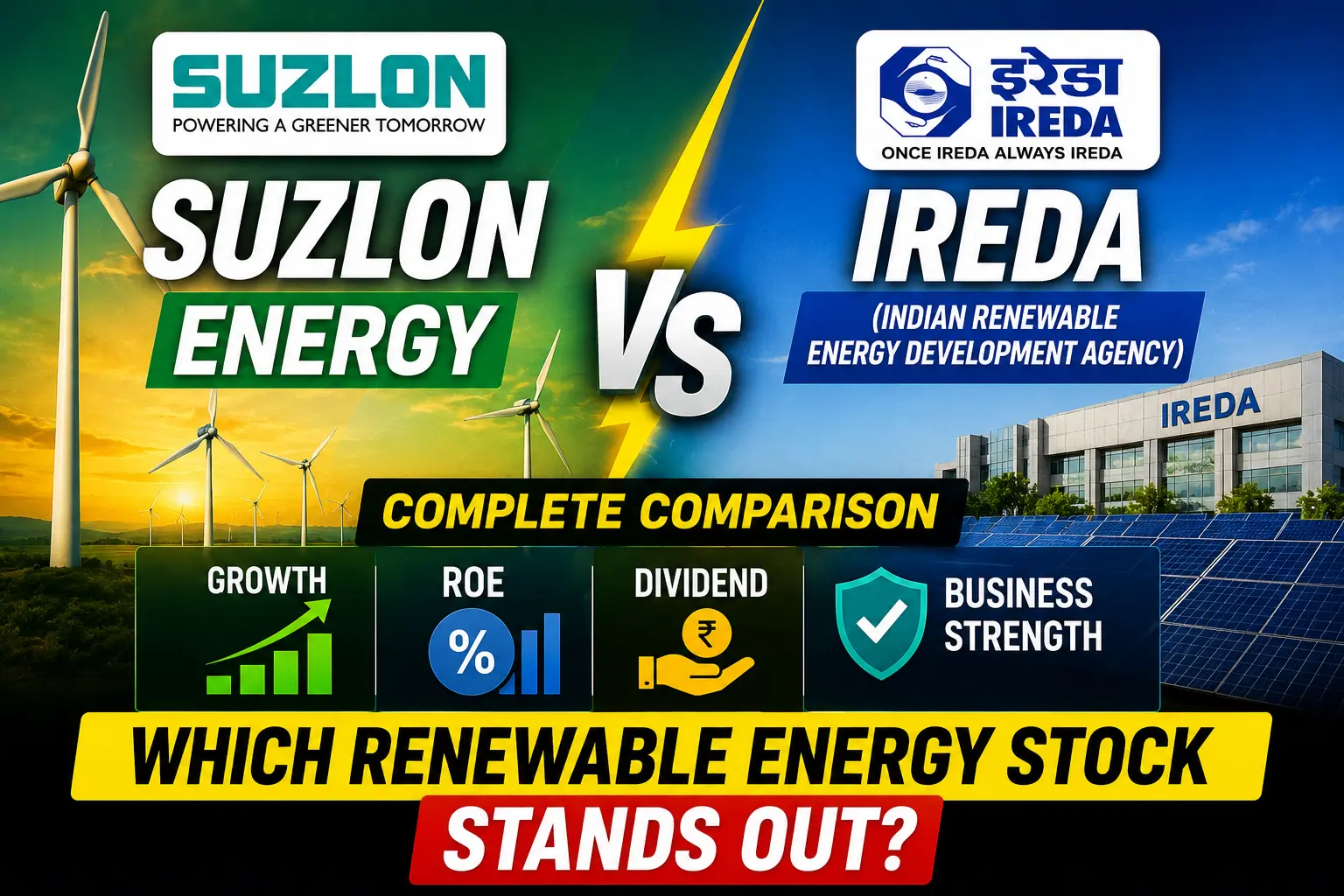 Suzlon Energy vs IREDA- Which Renewable Energy Stock Stands Out on Growth, ROE, Dividend and Business Strength?