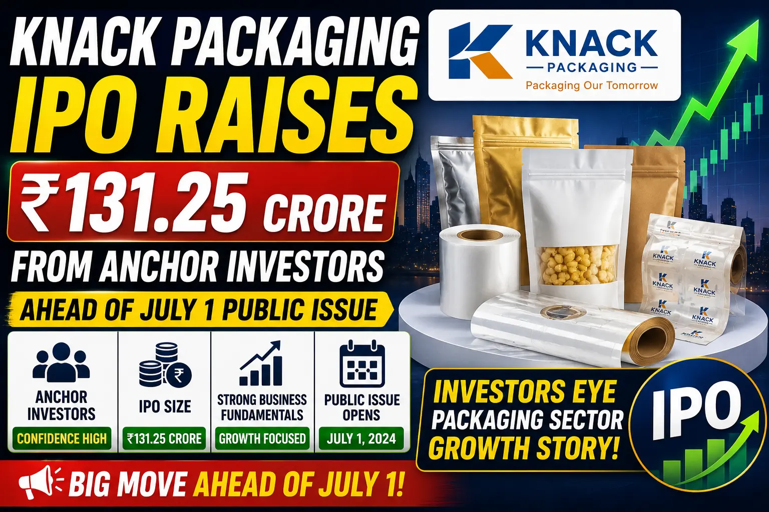 Knack Packaging IPO Raises ₹131.25 Crore from Anchor Investors Ahead of July 1 Public Issue